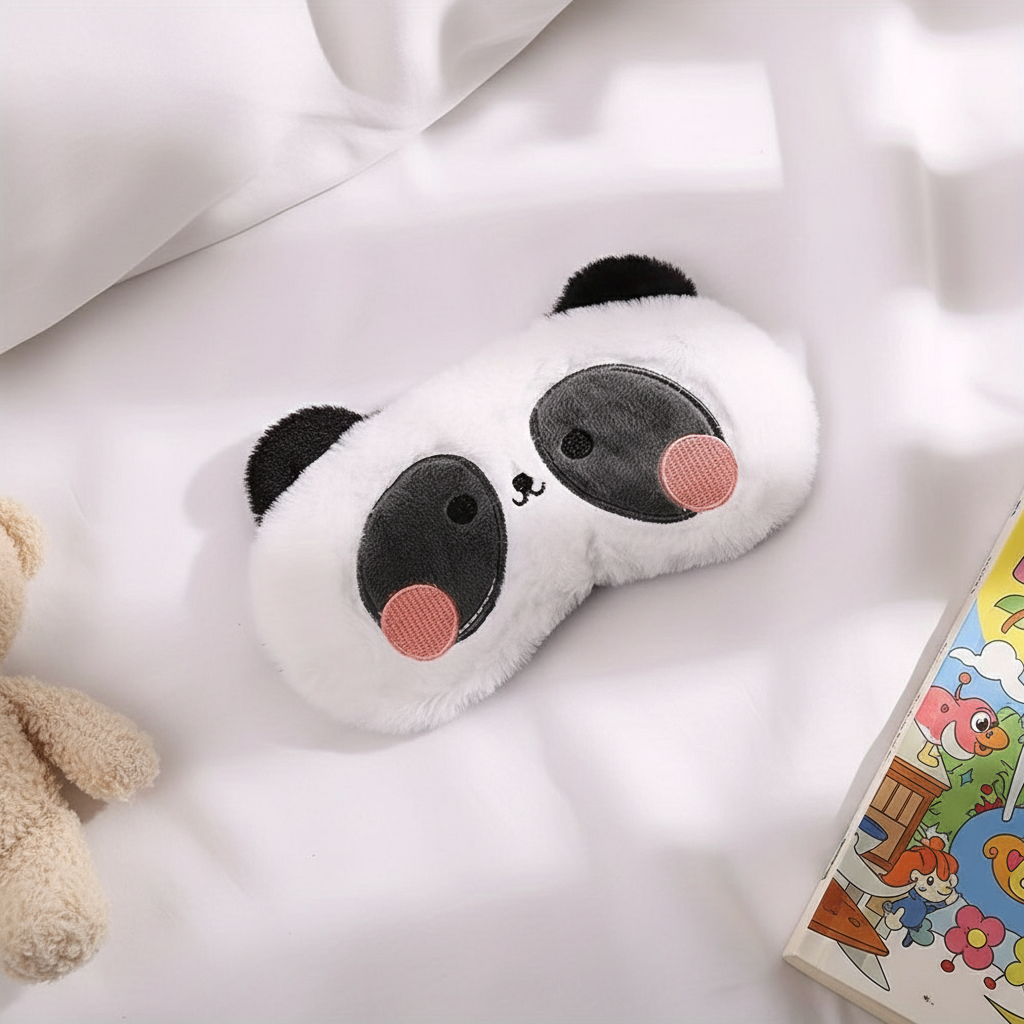 Close-up flat lay panda slaapmasker
