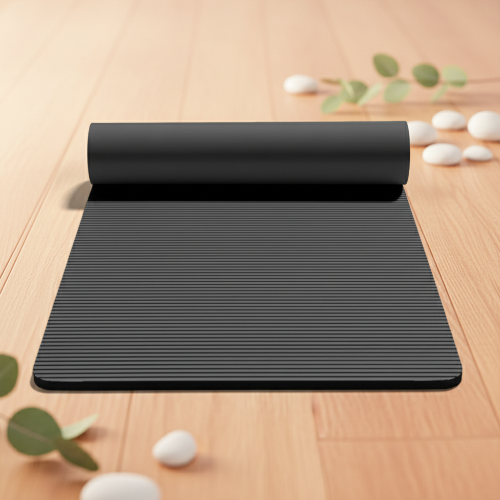 Dark grey yoga mat corrected