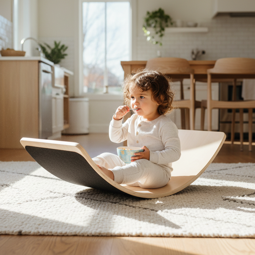 Kind schommelt tijdens ontbijt