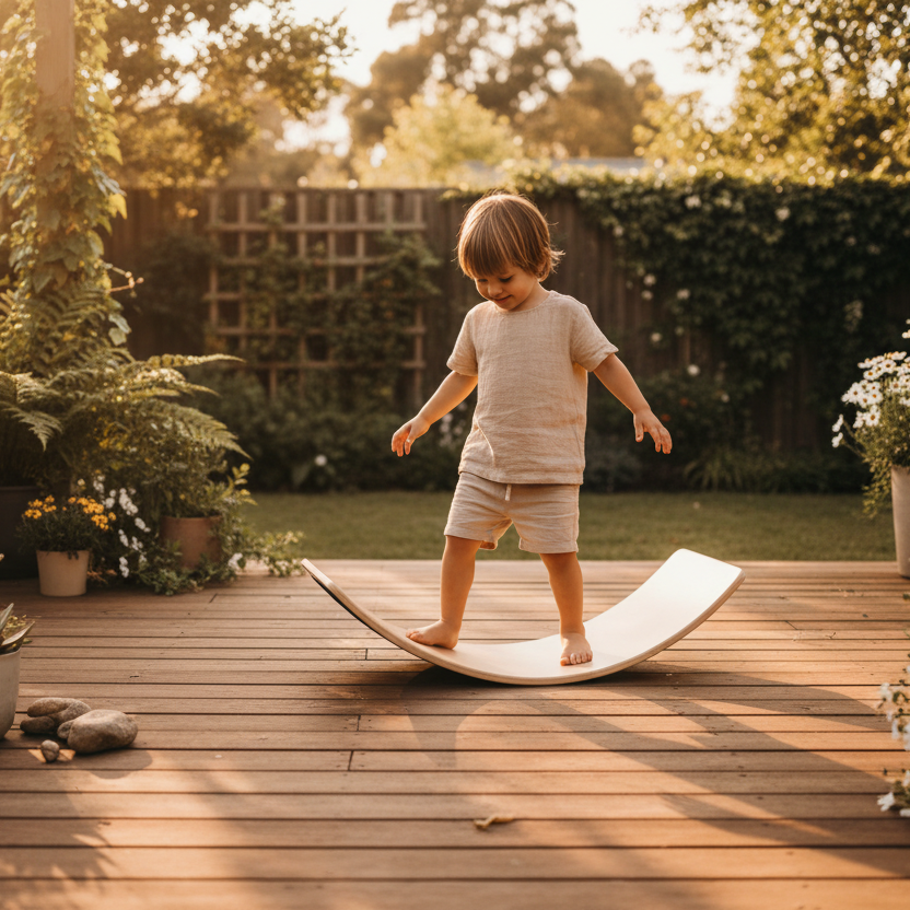 Kind speelt buiten met balance board