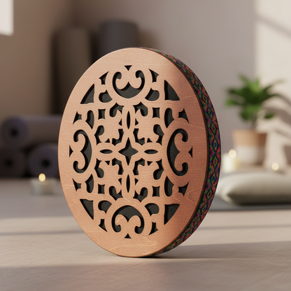 Realistic wooden drum standing upright