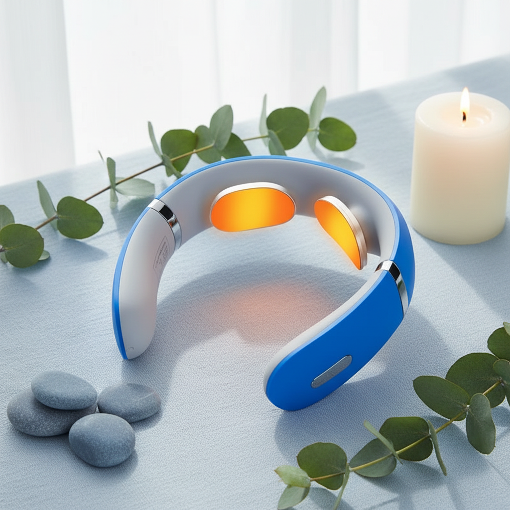 Wellness foto blauwe nekmassager met heating