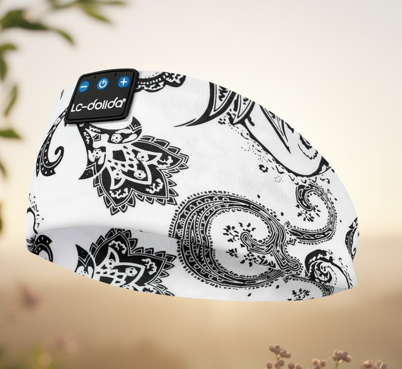 Witte paisley slaapband met alternatieve buitenlucht achtergrond