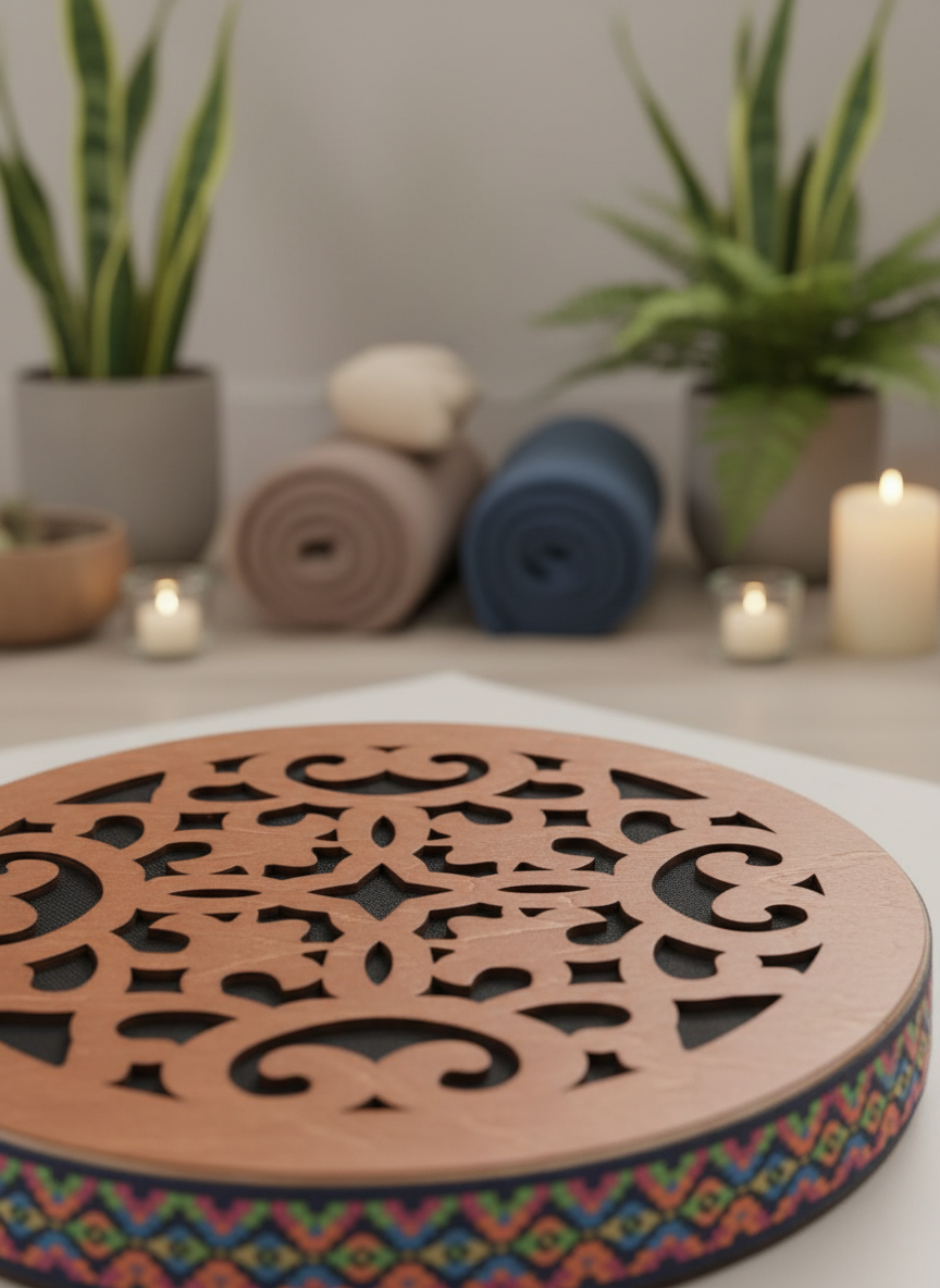 Wooden drum close-up with wellness background